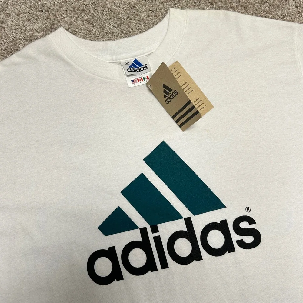 Vintage 90s Adidas Logo Tshirt Men Size Medium Made‎ In USA White New (other)